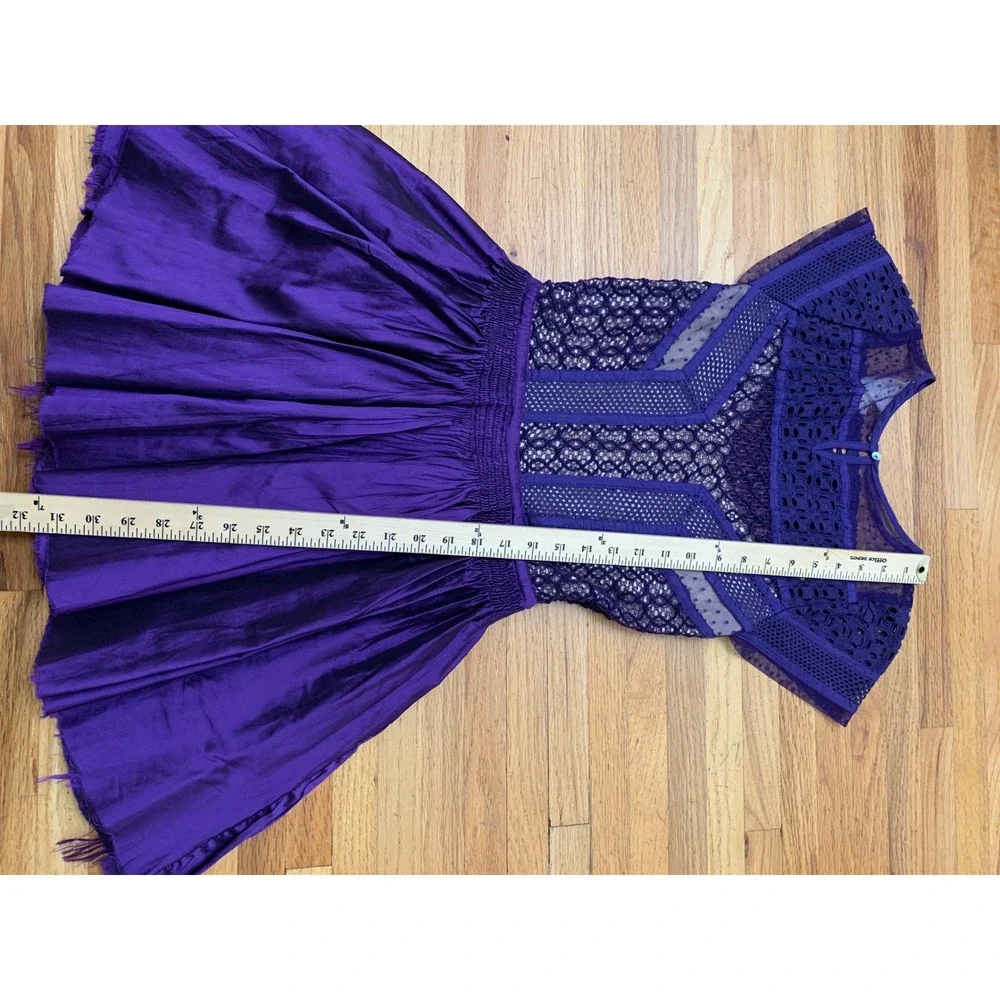 Free People FP One Purple Mixed Lace Mesh Mini Dress Smocked Waist Boho Size 2